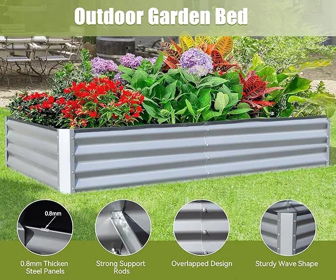 Domi Galvanized Raised Garden Bed, Outdoor Planter Garden Boxes Large Metal Planter Box for Gardening Vegetables Fruits Flowers, Silvery (8x4x1ft) by GreenHaven Gardens