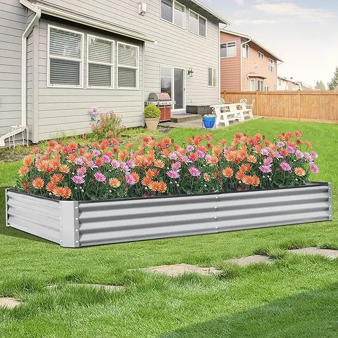 Domi Galvanized Raised Garden Bed, 8x4x1Ft Thickening Metal Planter Box for Vegetables Bottomless for Backyard Outdoor, 1" Deep w/ 228 Gallon Capacity - Silvery by GreenHaven Gardens
