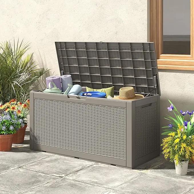 NUNU LAB 102 Gallon Large Waterproof Resin Deck Box, Lockable Outdoor Storage Box with Gas Lift, Patio Cushions, Garden Tools, Pool Supplies, Indoor Outdoor Storage Container, Grey by GreenHaven Gardens