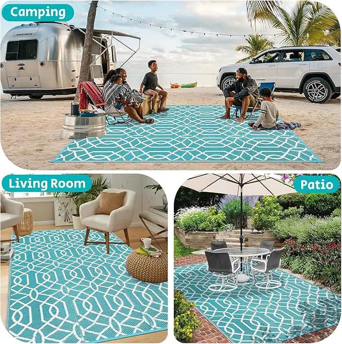 HEBE Outdoor Rug Waterproof 9x12, Reversible Plastic Straw Rug RV Camping Rug, Indoor Outdoor Patio Mat Clearance, Outside Carpet for Porch,Deck,Camper,Balcony,Backyard,Picnic by GreenHaven Gardens