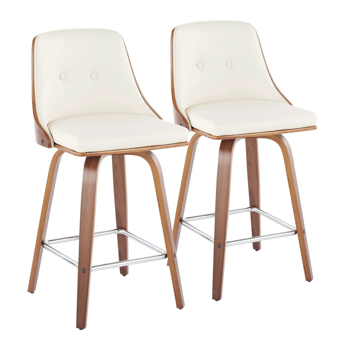Gianna - Mid Century Modern Fixed Height Counter Stool With Swivel With Square Footrest (Set of 2) by HouseOfZazla