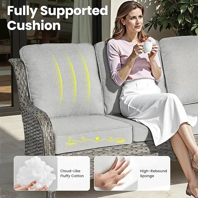 ovios 6 Pieces Patio Furniture Set, Outdoor Wicker Sofas with Glass Coffee Table and Comfy Cushions, All Weather High Back Couch Set for Deck Porch, Grey Rattan, Grey by GreenHaven Gardens