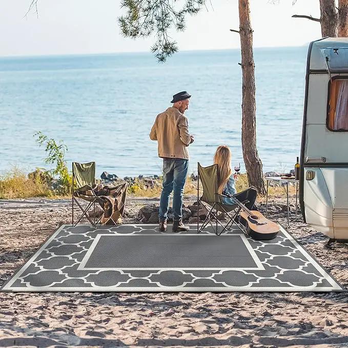 GENIMO 5 ' x 8 ' Outdoor Rug for Patio, Waterproof Indoor Outdoor Plastic Straw Rugs Carpet, Reversible Outside Area Mat for Camping, Balcony Porch, Deck, Picnic, Beach Grey & Beige White by GreenHaven Gardens