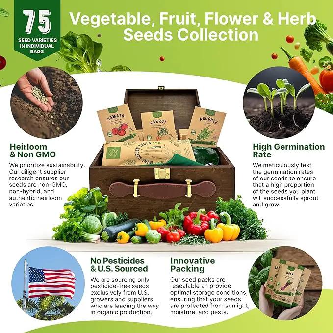 75 Herb & Vegetable Seeds Variety Pack, Garden Seed Starter Kit - Over 47,380 Non-GMO Heirloom Seeds for Planting Vegetables and Herbs Garden Seeds Gift Seed Box with Gardening Supplies, Survival Kit by GreenHaven Gardens