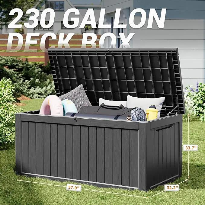 NUNU LAB 230 Gallon Large Resin Deck Box, Waterproof Outdoor Storage Box, Lockable Storage Bin for Patio Furniture, Garden Tools, Pool Accessories, UV-Resistant & All-Weather, Black by GreenHaven Gardens