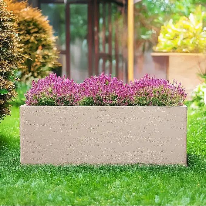 42 Inch Rectangular Concrete Planter（42Lx14Wx15H，58 Pounds）,Durable All-Weather Use with Drainage Holes,Large Rectangular Planter for Outdoor Indoor Plants by GreenHaven Gardens