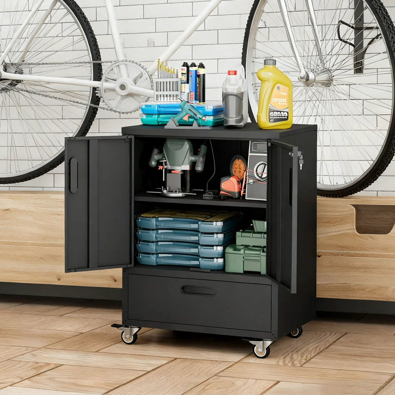Mobile Tool Cart With Lockable Casters, Heavy-Duty Storage Organizer - Black by HouseOfZazla