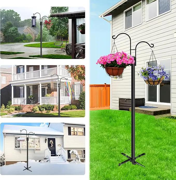 XDW-GIFTS Double Shepherds Hooks for Outdoor, 2-Pack Heavy Duty Garden Pole for Hanging Bird Feeder, Plant Baskets, Solar Light Lanterns, Garden Plant Hanger Stands with 5 Base Prongs by GreenHaven Gardens