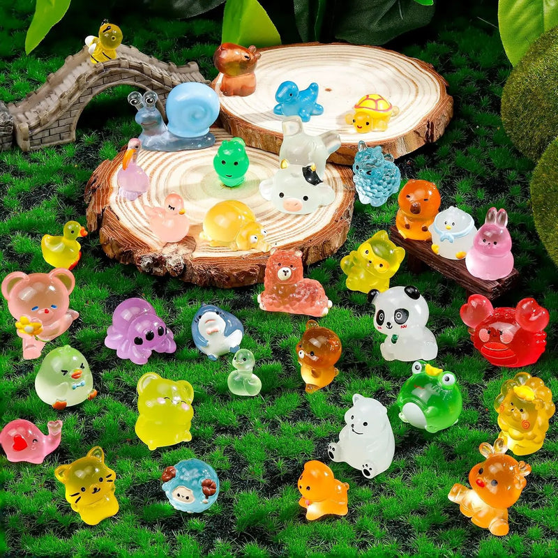 80 Pcs Luminous Mini Resin Animals 80 Styles Tiny Little Glow in The Dark Animal Figures to Hide Miniature Ducks Figurines for Party Favors DIY Fairy Garden Dollhouse Micro Landscape Aquarium Decor by GreenHaven Gardens