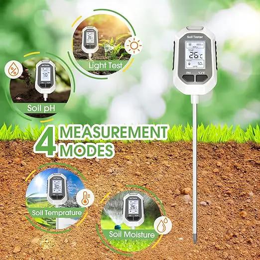 4-in-1 Soil Moisture Meter Digital Plant Temperature/Soil Moisture/PH Meter/Sunlight Intensity Backlight LCD Display Soil Test Meter for Gardening, Farming and Outdoor Plants by GreenHaven Gardens