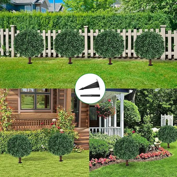 Artificial Boxwood Topiary Ball Tree with Ground Spike, Set of 2 Artificial Shrub Bushes, Fake Evergreen Tree for Porch, Artificial Plants for Outdoor Planters Indoor UV Resistant by GreenHaven Gardens