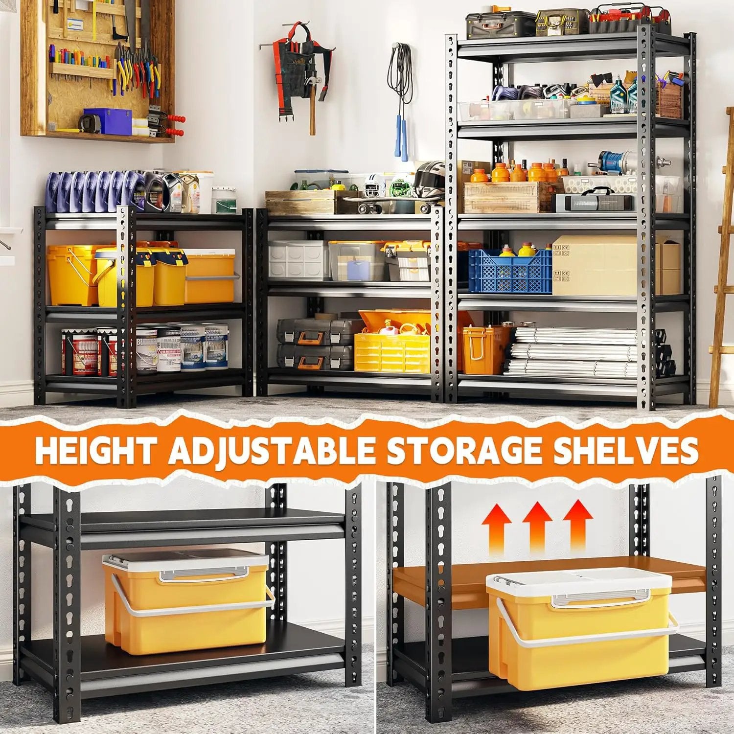 REIBII Storage Shelves, 2000LBS Garage Shelving Heavy Duty, 5 Tier Adjustable Metal Shelving for Garage, Warehouse, Pantry, Kitchen, Basement, 12" D x 27.5" W x 60" H, Black by GreenHaven Gardens