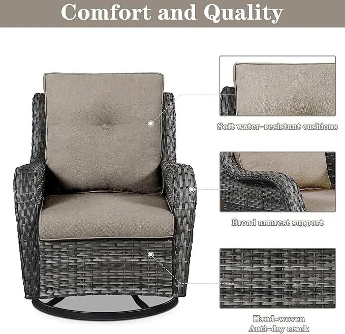 4 Pieces Patio Furniture Sets, Wicker Patio Swivel Glider Chair with Ottomans, Outdoor Furniture Set for Outside Porch, Deck, Balcony, Garden by GreenHaven Gardens