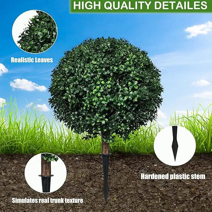Artificial Boxwood Topiary Ball Tree Outdoor Set of 2,Artificial Boxwood Plants with Ground Spike,Faux Shrubs Fake Evergreen Tree UV Resistant,Diameter 17" by GreenHaven Gardens