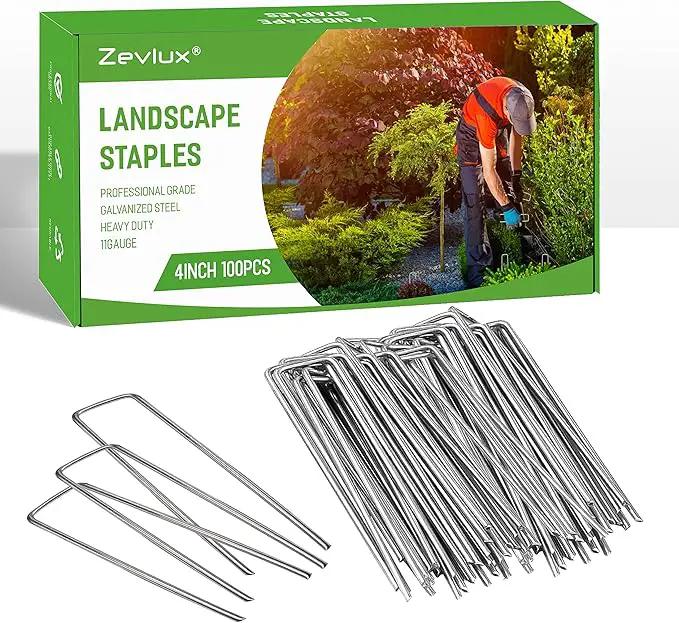 Landscape Staples 4 Inch 100pcs 11 Gauge Garden Stakes, Heavy Duty Galvanized Garden Staple for Fences, Lawns, Weed Barriers, and Landscape Fabrics, Netting, Irrigation Hose, Floor Mats by GreenHaven Gardens