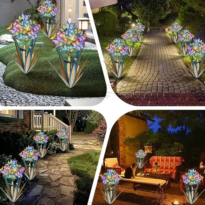 Homight Solar Metal Agave Butterfly Flower Stick Garden Sculpture - Outdoor Gift, Christmas Lights - Swaying Butterfly Garden Lights (2 PCS Blue) by GreenHaven Gardens