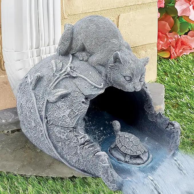 Real Cat Sculpture Gutter Downspout Extender, Eco-Friendly Resin Garden Animal Statue, Decorative Gutter Extension Downspout, Outdoor Decor Ornament, Splash Block, Perfect for 3"x4" Downspouts by GreenHaven Gardens