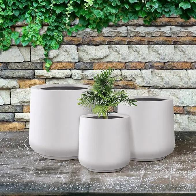 Kante 15.3"+11.6"+8.2" Dia Round Concrete Planter, Large Outdoor Indoor Planter Pots Containers with Drainage Holes and Rubber Plug for Home Garden Patio, Pure White by GreenHaven Gardens