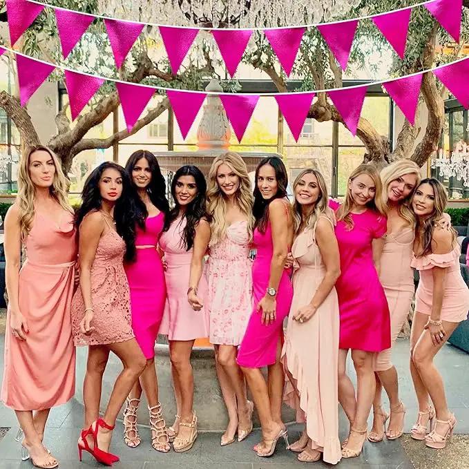 Hot Pink Party Decorations Triangle Pennant Banner Flag Rose Pink Metallic Fabric Bunting Garland for Birthday Bachelorette Wedding Bridal Shower Anniversary Flamingo Theme Party Supplies by GreenHaven Gardens