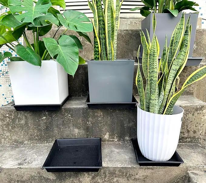 Square Plant Saucer 16 Inch 4 Pack, Plant Stand Plant Trays for Pots Heavy Duty Plastic Plant Saucers for Indoors Outdoors, Flower Pot No Holes Terracotta Plant Lover Gardening Gifts by GreenHaven Gardens