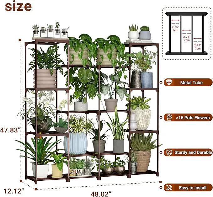 Metal Plant Stand Indoor Outdoor Plant Shelf Stand, 4 Tiers 16 Pots Potted Flower Plant Stands for Indoor Plants Multiple, Plant Shelves Stands Rack for Patio, Balcony, Living Room by GreenHaven Gardens