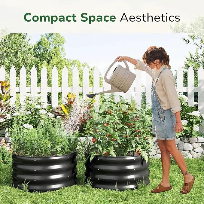 GreatBuddy 2x2x1 ft Round Galvanized Raised Bed, Easy-Assembly Raised Garden Bed with Anti-Cut Gloves & Tools, Rust-Proof Garden Bed for Outdoor, Vegetables, Herbs, Small Trees, Black by GreenHaven Gardens