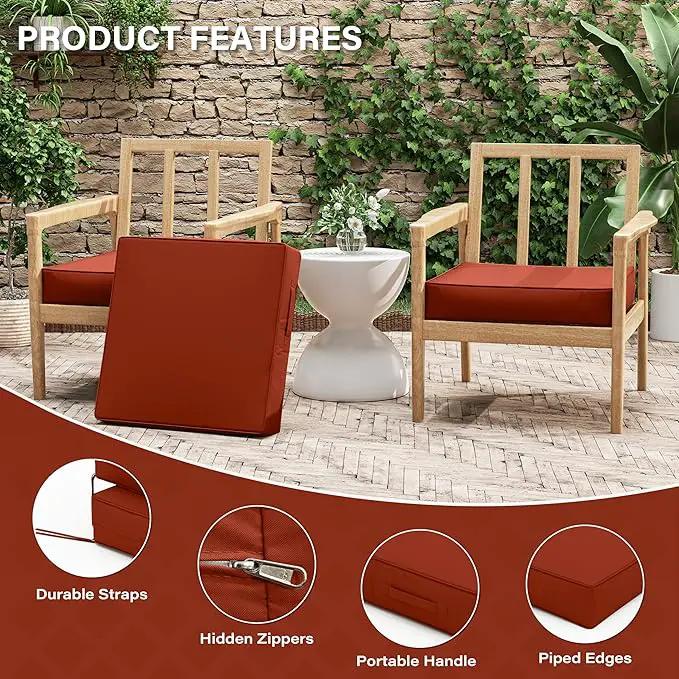 Patio Chair Cushions 22 X 22 X 4 Inch Waterproof Outdoor Seat Cushions for Patio Furniture, Outdoor Sofa Couch Pads with Ties & Handle, Set of 2, Terra Red by GreenHaven Gardens