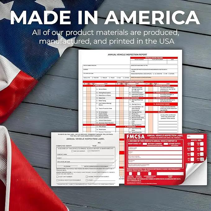 50 Pack 3-Ply Carbonless Annual Vehicle Inspection Report Forms with FMCSA Red Aluminum Labels & White Mylar Laminate Vinyl Labels, DOT Inspection Forms and Stickers, Shrink-Wrapped, 8.5" x 11.75" by GreenHaven Gardens