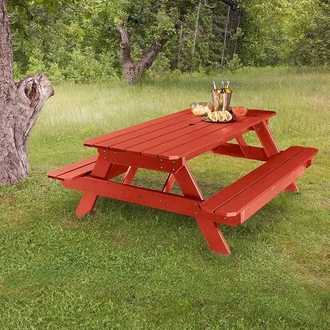 highwood Hometown Picnic Table, 6 Foot, Rustic Red by GreenHaven Gardens