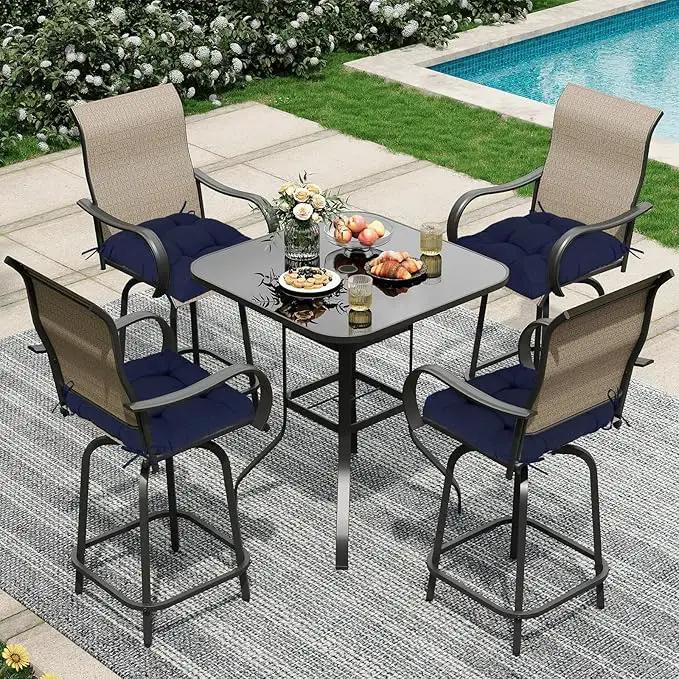 Aoodor 19" x 19" x 5" Tufted Outdoor Chair Cushions, Water Resistant & Fade Resistant Polyester Dining Chair Pads with 2 Straps for Patio Furniture, Set of 2 by GreenHaven Gardens