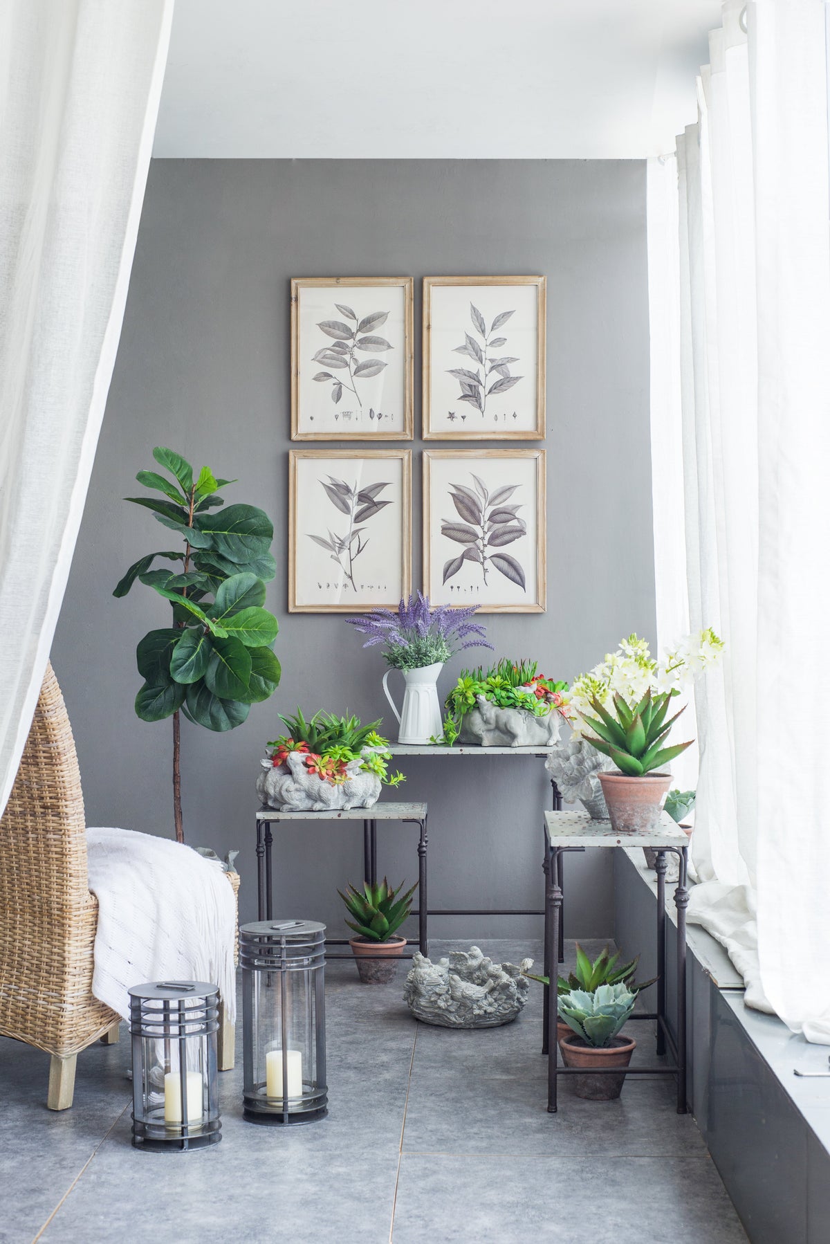 Botanical Wall Décor Set of 4 with Leaf Illustrations - Black & White, photo 4 of 10