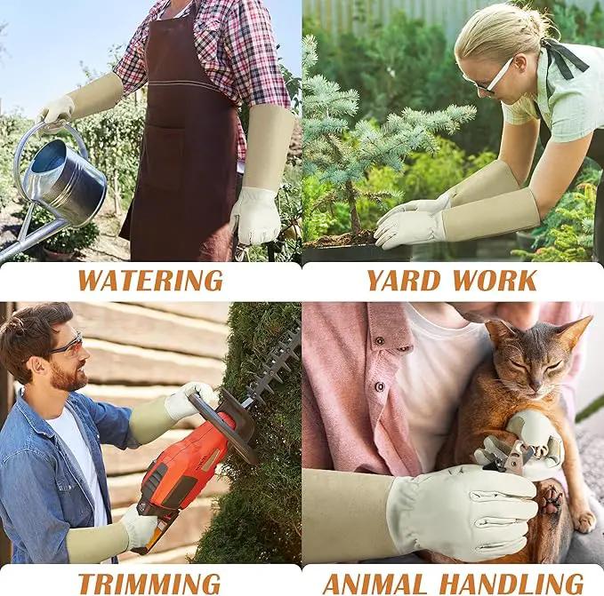 HANDLANDY Pruning Gloves Long for Men & Women, Pigskin Leather Rose Gardening Gloves- Breathable & Durability Gauntlet Glove (Small, Beige) by GreenHaven Gardens
