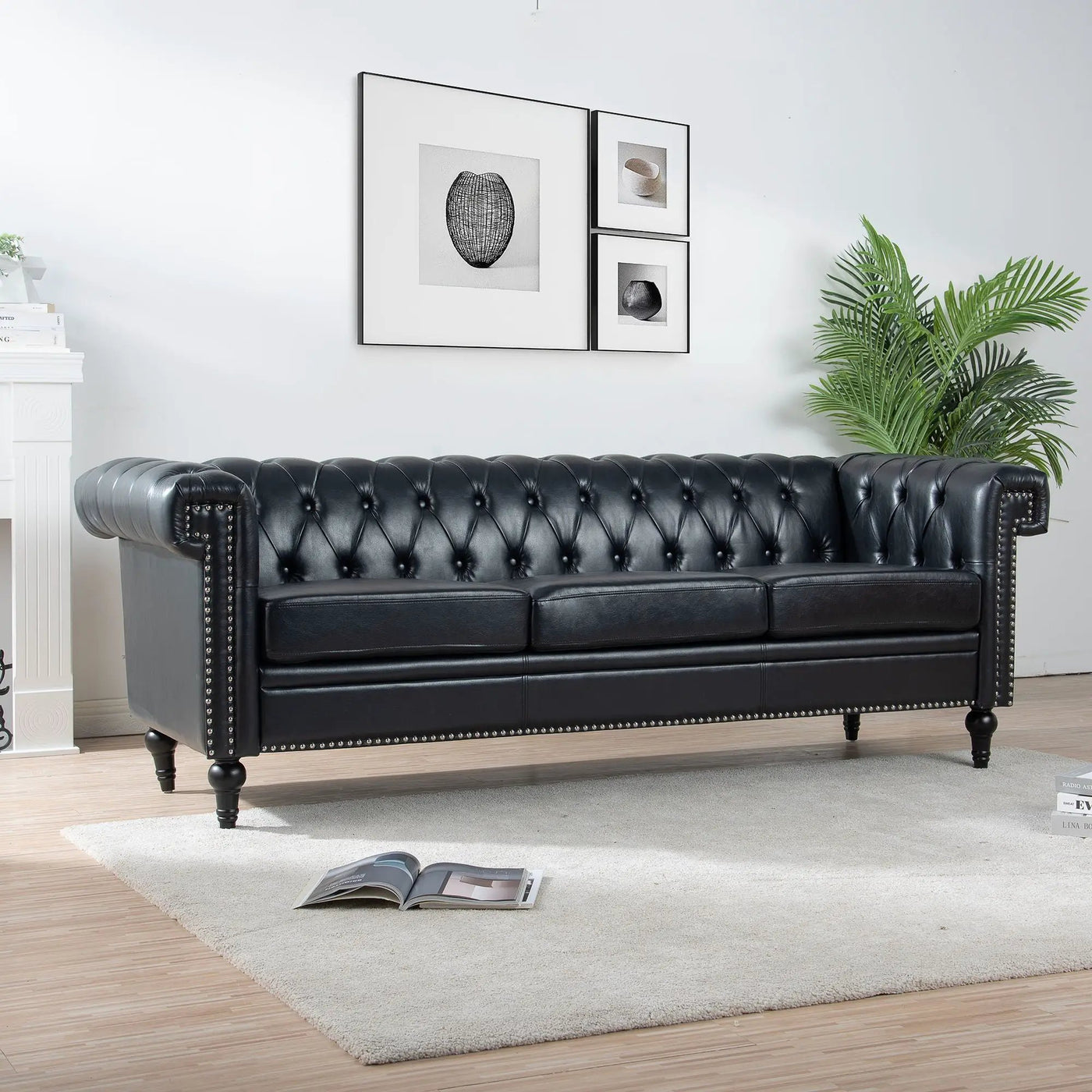 Traditional Square Arm Removable Cushion 3 Seater Sofa by HouseOfZazla