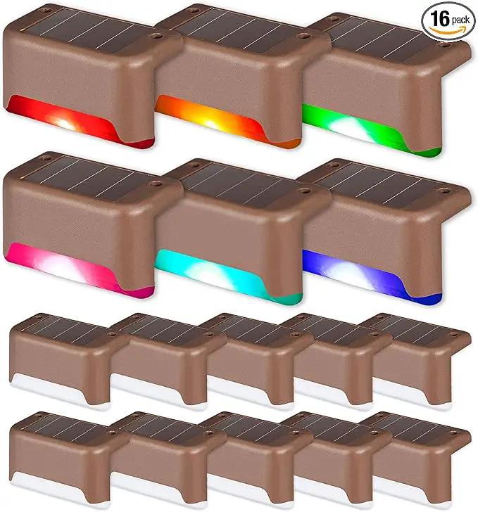 SOLPEX Color Changing Solar Deck Lights, 16 Pack Waterproof LED Lights for Decks,Stairs,Fences,Yards and Patios by GreenHaven Gardens