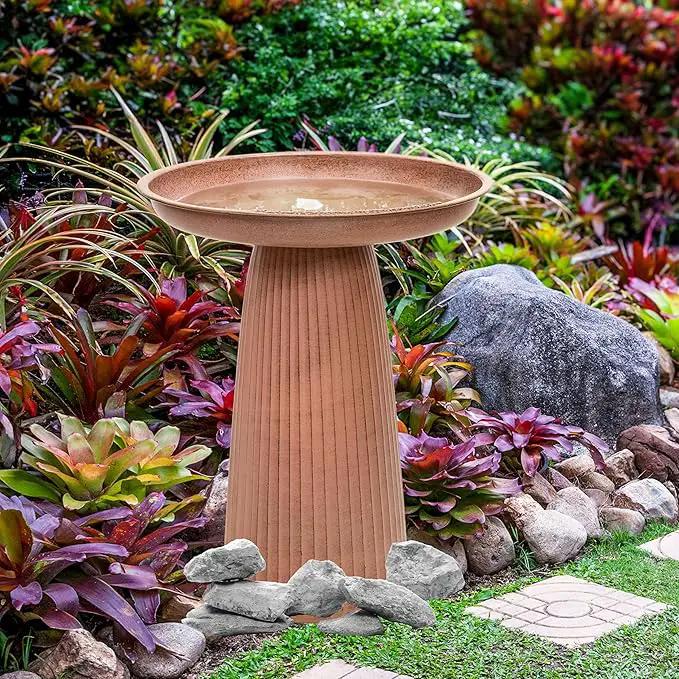 Sunnydaze Gleeful Garden Metal Bird Bath for Outdoors - Large Decorative Iron Birdbath - 23-Inch - Matte Canyon Clay by GreenHaven Gardens
