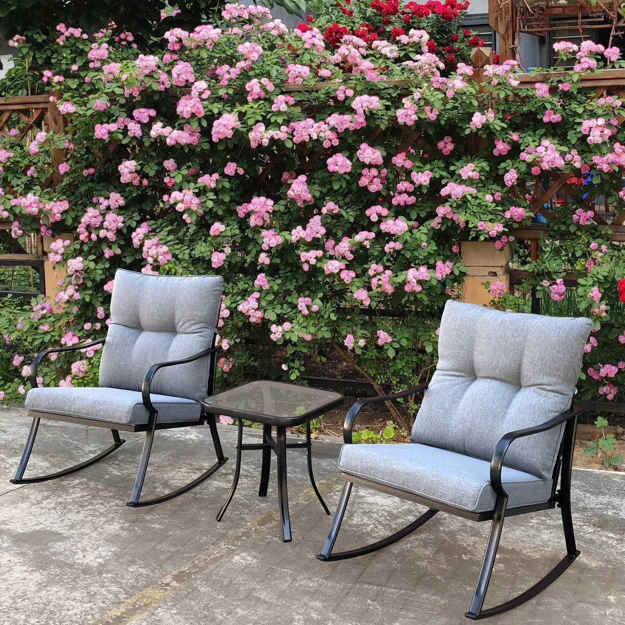 Rocker Set Chair and Teapoy Medium Grey by HouseOfZazla