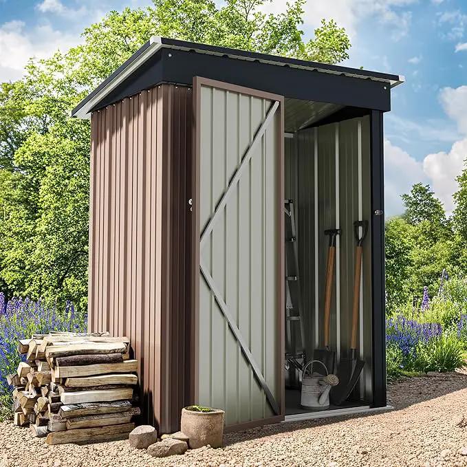 Greesum Outdoor Storage Shed 5 x 3 ft. Utility Tool Shed Metal Storage Garden Shed with Door & Lock for Patio Storage, Brown by GreenHaven Gardens