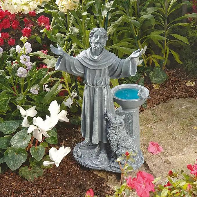 Design Toscano Francis of Assisi Blessing Religious Garden Decor Statue with Bird Bath Feeder, 19 inches Tall, Cast Stone Resin, Gray Stone Finish by GreenHaven Gardens