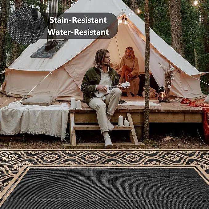 Outdoor Rug 9x12 Patio Waterproof Mat Camping Carpet Outside Area Rug Reversible Brown Rugs for RV Deck Entryance Porch Picnic Balcony Beach by GreenHaven Gardens