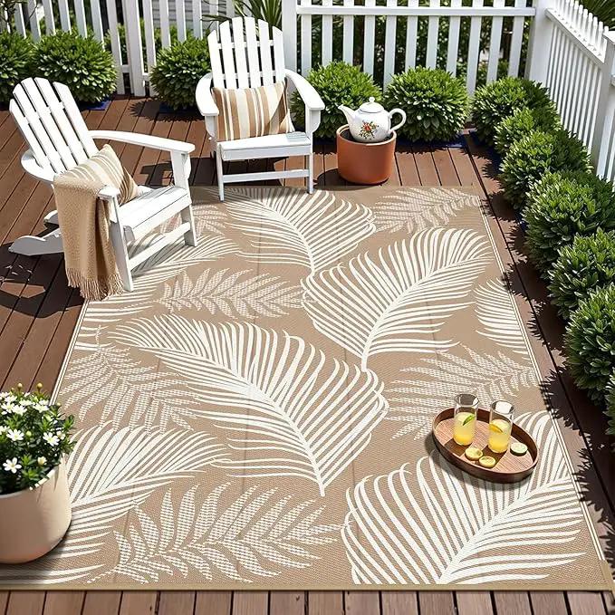 Pauwer Waterproof Outdoor Rug 5x8, Reversible Plastic Straw Patio Camping Rug, Indoor Outdoor RV Mat Carpet for Deck, Camper, Porch, Balcony, Backyard, Picnic, Leaf Brown by GreenHaven Gardens