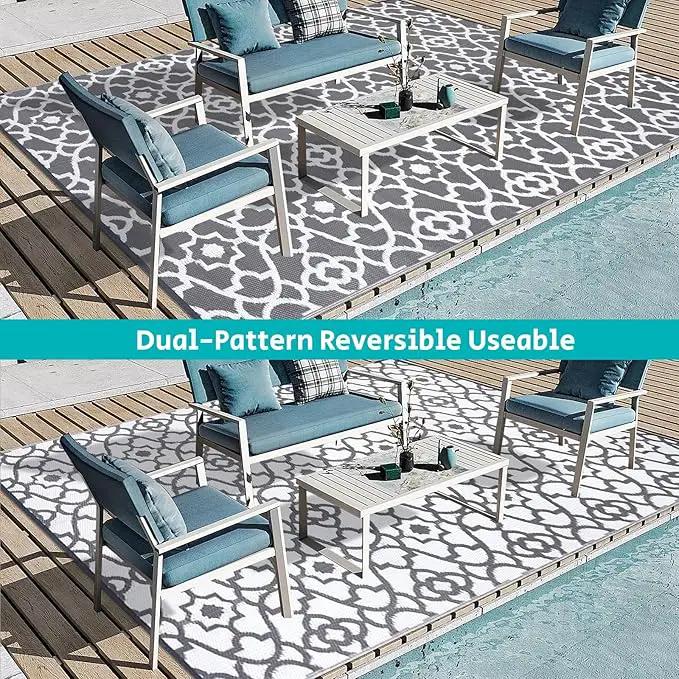 HEBE Outdoor Rug Waterproof 9x12, Plastic Straw Rug Camping Rug, Reversible Outdoor Patio Rugs RV Mat Clearance, Indoor Outside Floor Carpet for Porch,Deck,Camper,Balcony,Backyard by GreenHaven Gardens