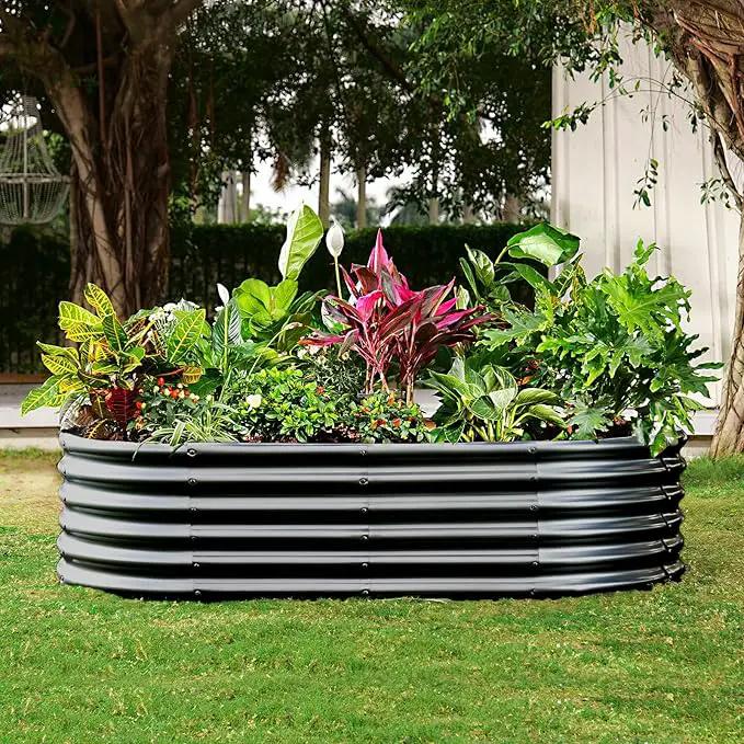 Land Guard 6x3x1.5ft Galvanized Raised Garden Bed Kit, Metal Planter Boxes Outdoor, Oval Metal Raised Garden Bed for Vegetables, Flowers (Dark Gray) by GreenHaven Gardens