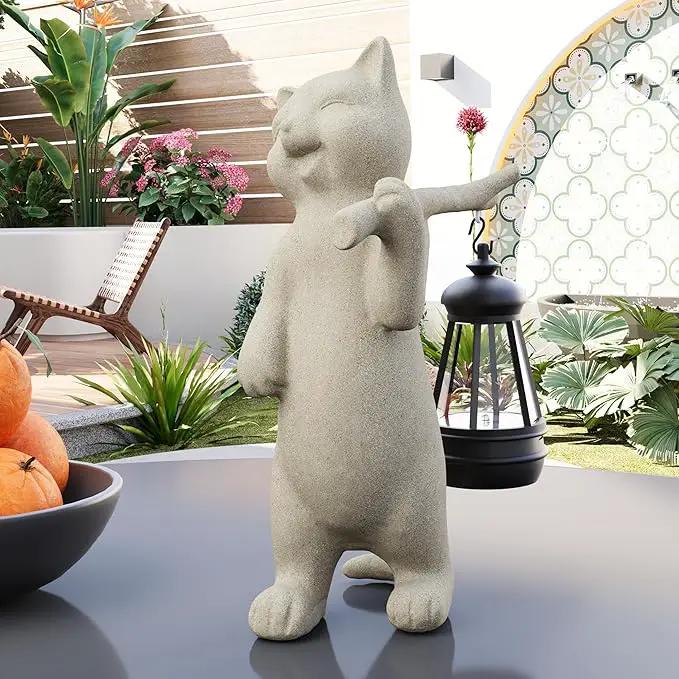 Solar Powered Garden Resin Statue Lights, 10 Inch Waterproof Outdoor Animal Cute Cat Figurine Lights, Suitable for Patios, Balconies, Lawns, Courtyards, Etc. (Walking) by GreenHaven Gardens