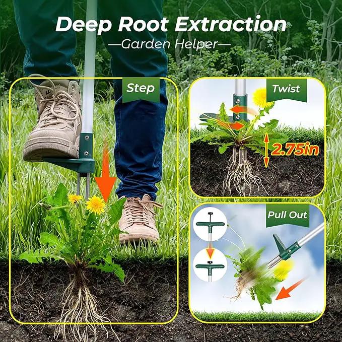 Walensee Weed Puller, Stand Up Weeder Hand Tool, Long Handle Garden Weeding Tool with 3 Claws, Hand Weed Hound Weed Puller for Dandelion, Standup Weed Root Pulling Tool and Picker, Grabber (1 Pack) by GreenHaven Gardens