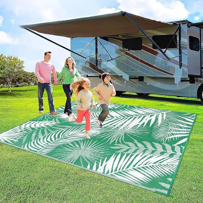 Outdoor Rug 8'x10' Waterproof for Patios Clearance, Reversible Outdoor Plastic Straw Rug Camping Carpet, Outside Floor Mats Large Area Rugs for RV,Patio,Deck,Porch, Beach,Balcony,Green&White by GreenHaven Gardens