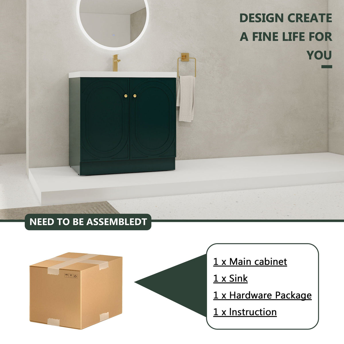 Contemporary Freestanding Bathroom Vanity With Resin Sink & Soft-Close Cabinet Doors, photo 37 of 40