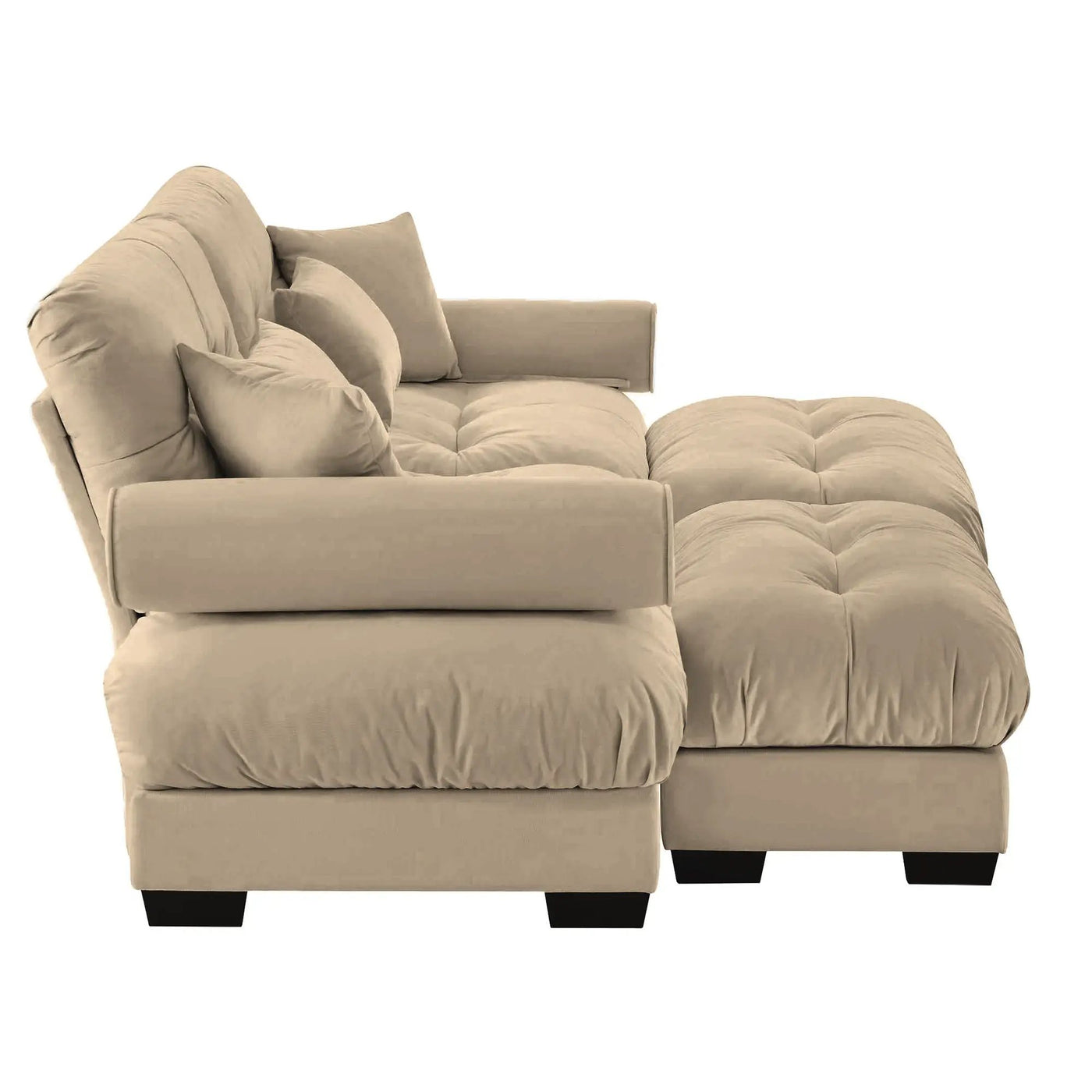 Modern Sectional Sofa With Ottoman, Round Bolster Armrests, Waist And Throw Pillows by HouseOfZazla