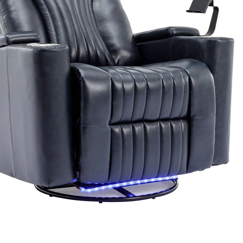 270° Power Swivel Recliner Home Theater Chair With Hidden Arm Storage, LED Light, Cup Holder, And Tray Table by HouseOfZazla