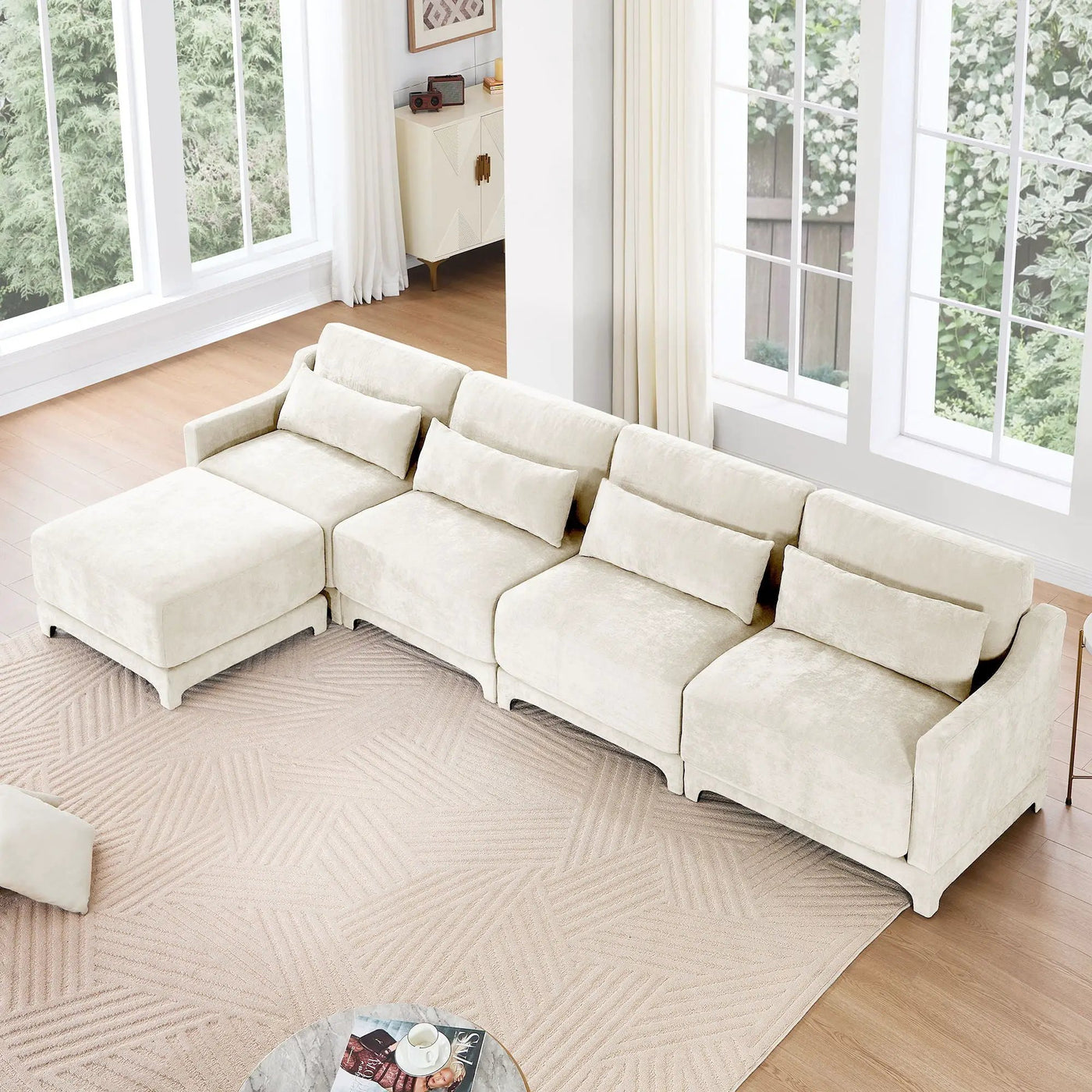 Stylish Sofa With Ottoman And Lumbar Pillows, Ergonomic Design by Unique Piece Furniture