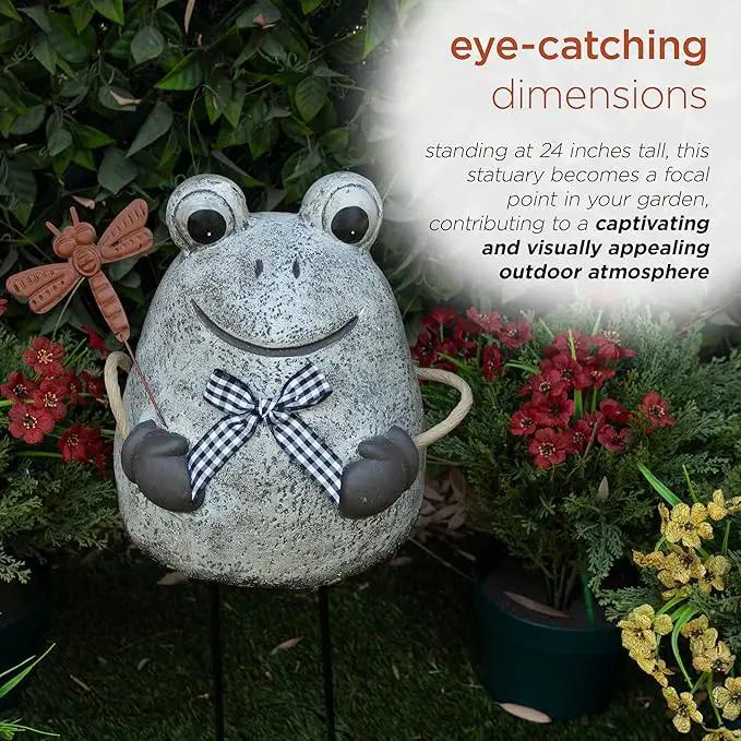 Alpine Corporation MCC862 Indoor/Outdoor Frog with Dragonfly Garden Statue, Stone Finish Frog Statue for Yard, 24" H, Silver by GreenHaven Gardens